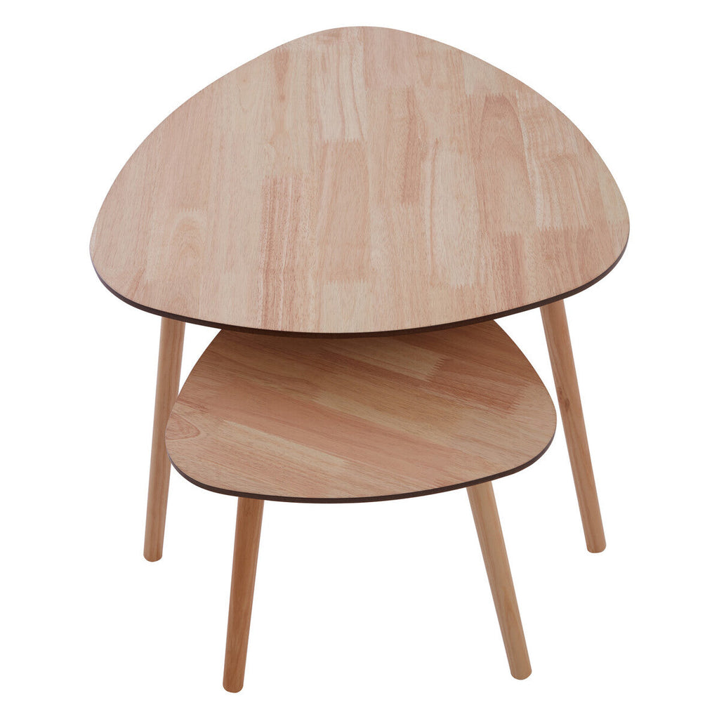 Set Of 2 Natural Wooden Nesting Side Tables With Tripod Legs & Rounded Triangle Tops, Rostok
