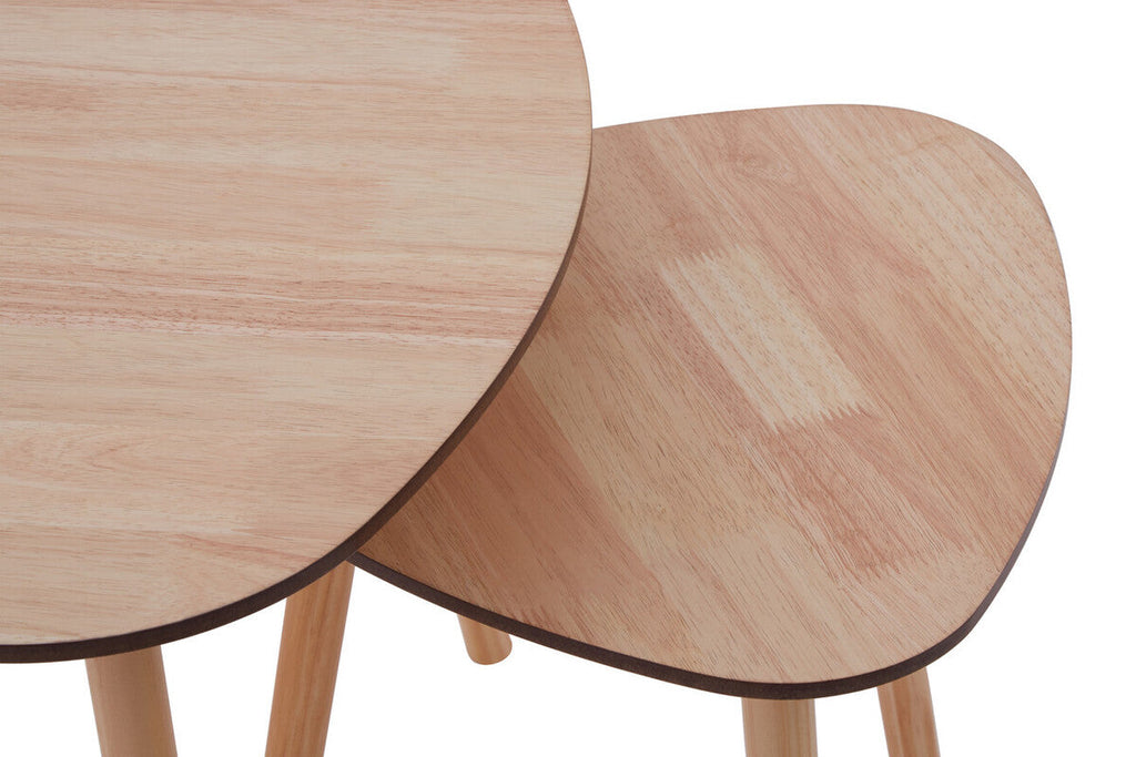 Set Of 2 Natural Wooden Nesting Side Tables With Tripod Legs & Rounded Triangle Tops, Rostok