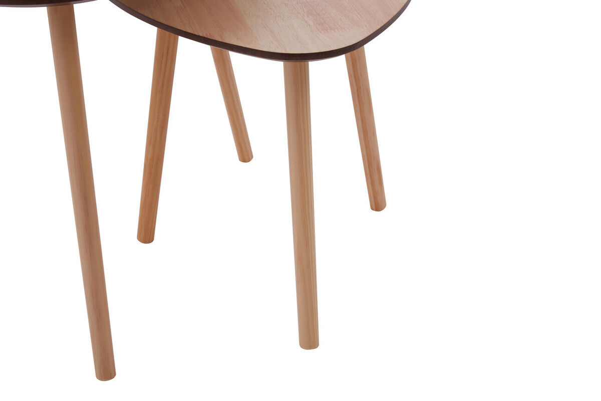 Set Of 2 Natural Wooden Nesting Side Tables With Tripod Legs & Rounded Triangle Tops, Rostok