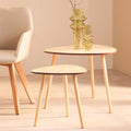 Set Of 2 Natural Wooden Nesting Side Tables With Tripod Legs & Rounded Triangle Tops, Rostok