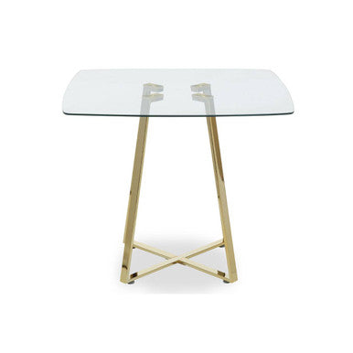Clear Glass Top & Gold Square Steel Dining Table, Metropolitan