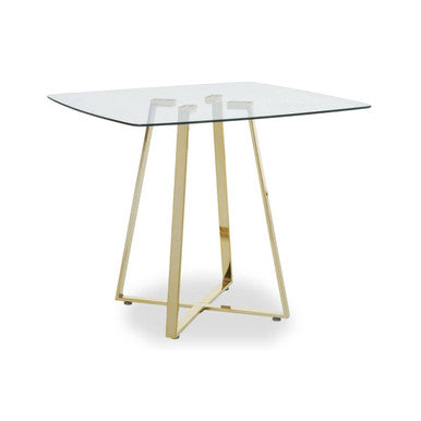 Clear Glass Top & Gold Square Steel Dining Table, Metropolitan