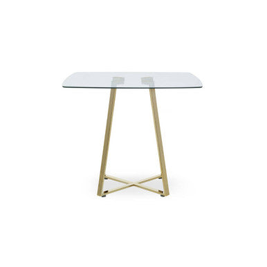 Clear Glass Top & Gold Square Steel Dining Table, Metropolitan