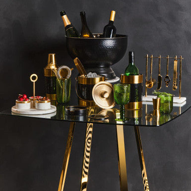 Clear Glass Top & Gold Square Steel Dining Table, Metropolitan
