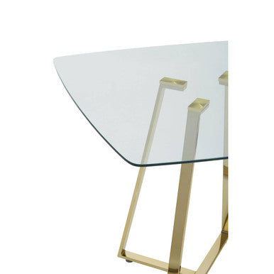 Clear Glass Top & Gold Square Steel Dining Table, Metropolitan
