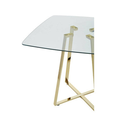 Clear Glass Top & Gold Square Steel Dining Table, Metropolitan