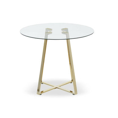 Clear Glass Top & Gold Round Steel Dining Table, Metropolitan