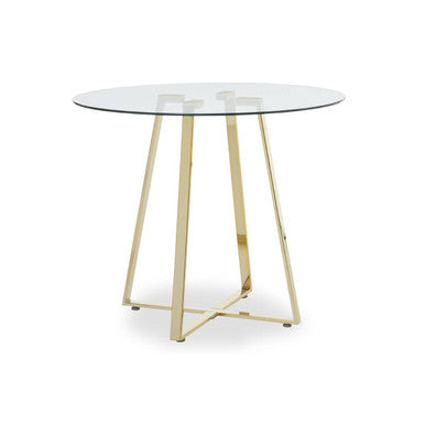 Clear Glass Top & Gold Round Steel Dining Table, Metropolitan
