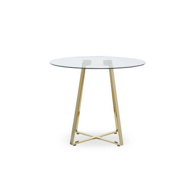 Clear Glass Top & Gold Round Steel Dining Table, Metropolitan