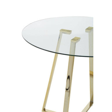 Clear Glass Top & Gold Round Steel Dining Table, Metropolitan