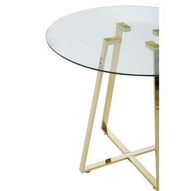 Clear Glass Top & Gold Round Steel Dining Table, Metropolitan