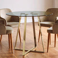 Clear Glass Top & Gold Round Steel Dining Table, Metropolitan