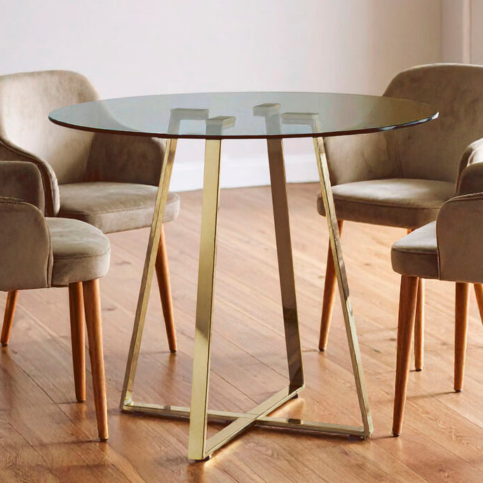 Clear Glass Top & Gold Round Steel Dining Table, Metropolitan