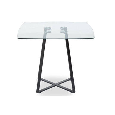 Clear Glass Top & Matte Black Square Steel Dining Table, Metropolitan
