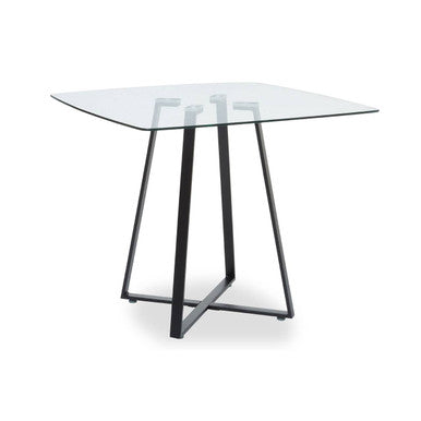 Clear Glass Top & Matte Black Square Steel Dining Table, Metropolitan