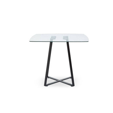 Clear Glass Top & Matte Black Square Steel Dining Table, Metropolitan