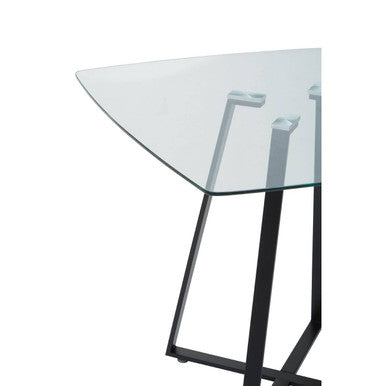 Clear Glass Top & Matte Black Square Steel Dining Table, Metropolitan