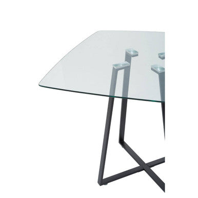 Clear Glass Top & Matte Black Square Steel Dining Table, Metropolitan