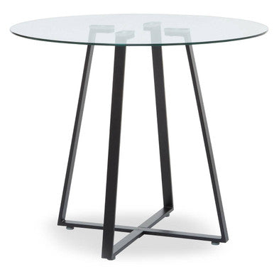 Clear Glass Top Matte Black Lattice Steel Dining Table, Metropolitan