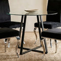 Clear Glass Top Matte Black Lattice Steel Dining Table, Metropolitan