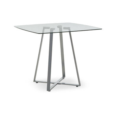Clear Glass Top & Matte Grey Steel Square Dining Table, Metropolitan