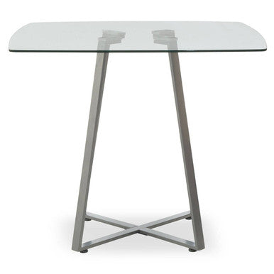Clear Glass Top & Matte Grey Steel Square Dining Table, Metropolitan