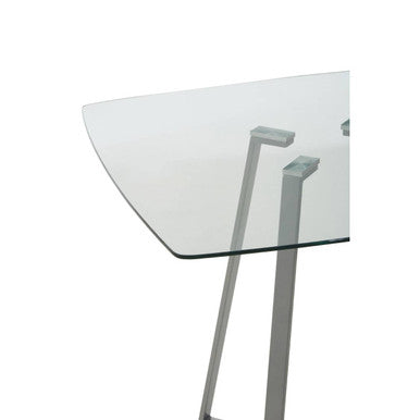 Clear Glass Top & Matte Grey Steel Square Dining Table, Metropolitan