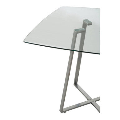 Clear Glass Top & Matte Grey Steel Square Dining Table, Metropolitan