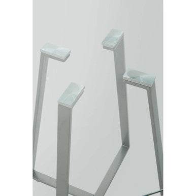 Clear Glass Top & Matte Grey Steel Square Dining Table, Metropolitan