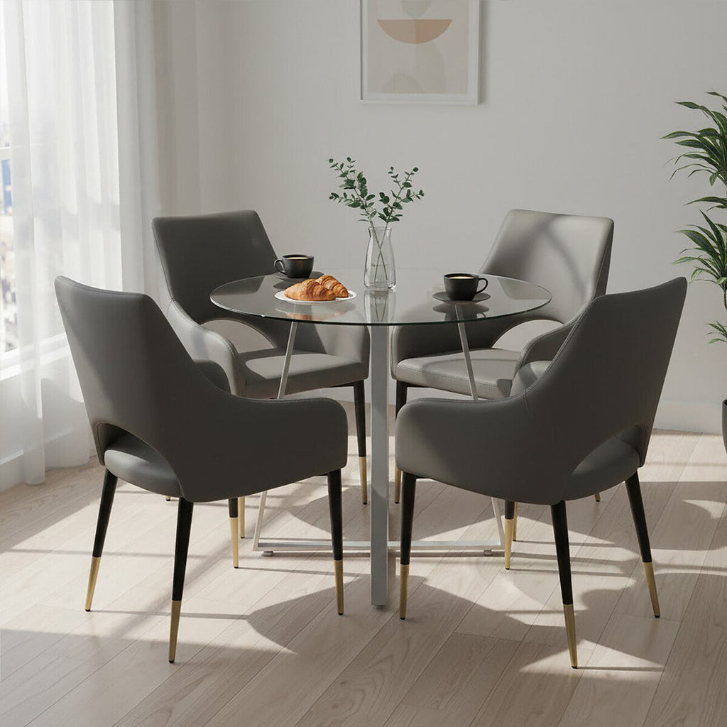 Glass Top & Grey Stainless Steel Dining Table, Metropolitan