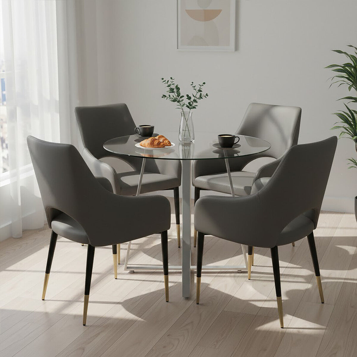 Glass Top & Grey Stainless Steel Dining Table, Metropolitan
