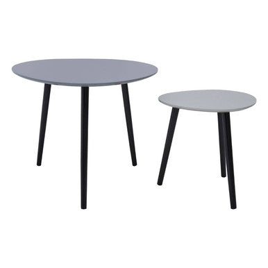 Set Of 2 Grey Wooden Triangular Nesting Tables With Black Natural Wood Legs, Nostra