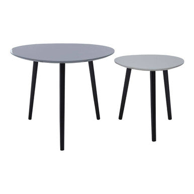 Set Of 2 Grey Wooden Triangular Nesting Tables With Black Natural Wood Legs, Nostra