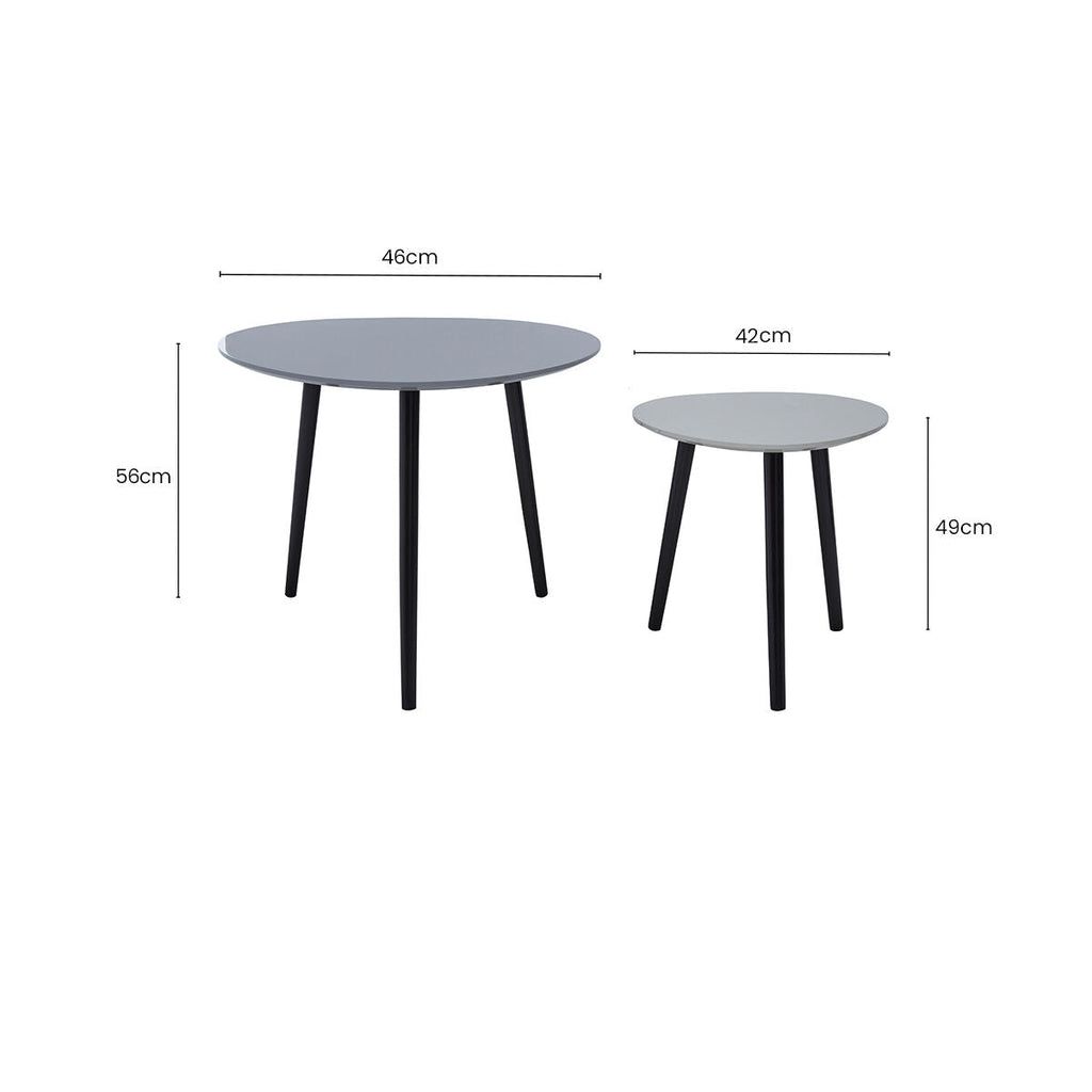 Set Of 2 Grey Wooden Triangular Nesting Tables With Black Natural Wood Legs, Nostra