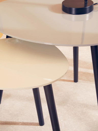 Set Of 2 Grey Wooden Triangular Nesting Tables With Black Natural Wood Legs, Nostra