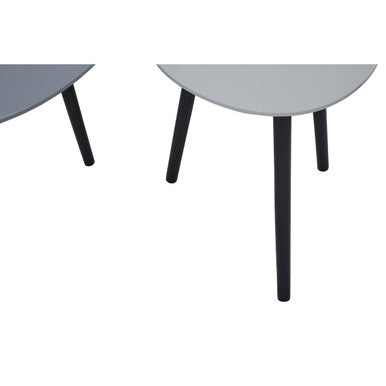 Set Of 2 Grey Wooden Triangular Nesting Tables With Black Natural Wood Legs, Nostra