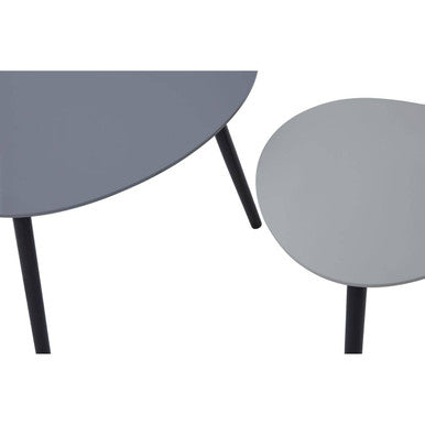 Set Of 2 Grey Wooden Triangular Nesting Tables With Black Natural Wood Legs, Nostra