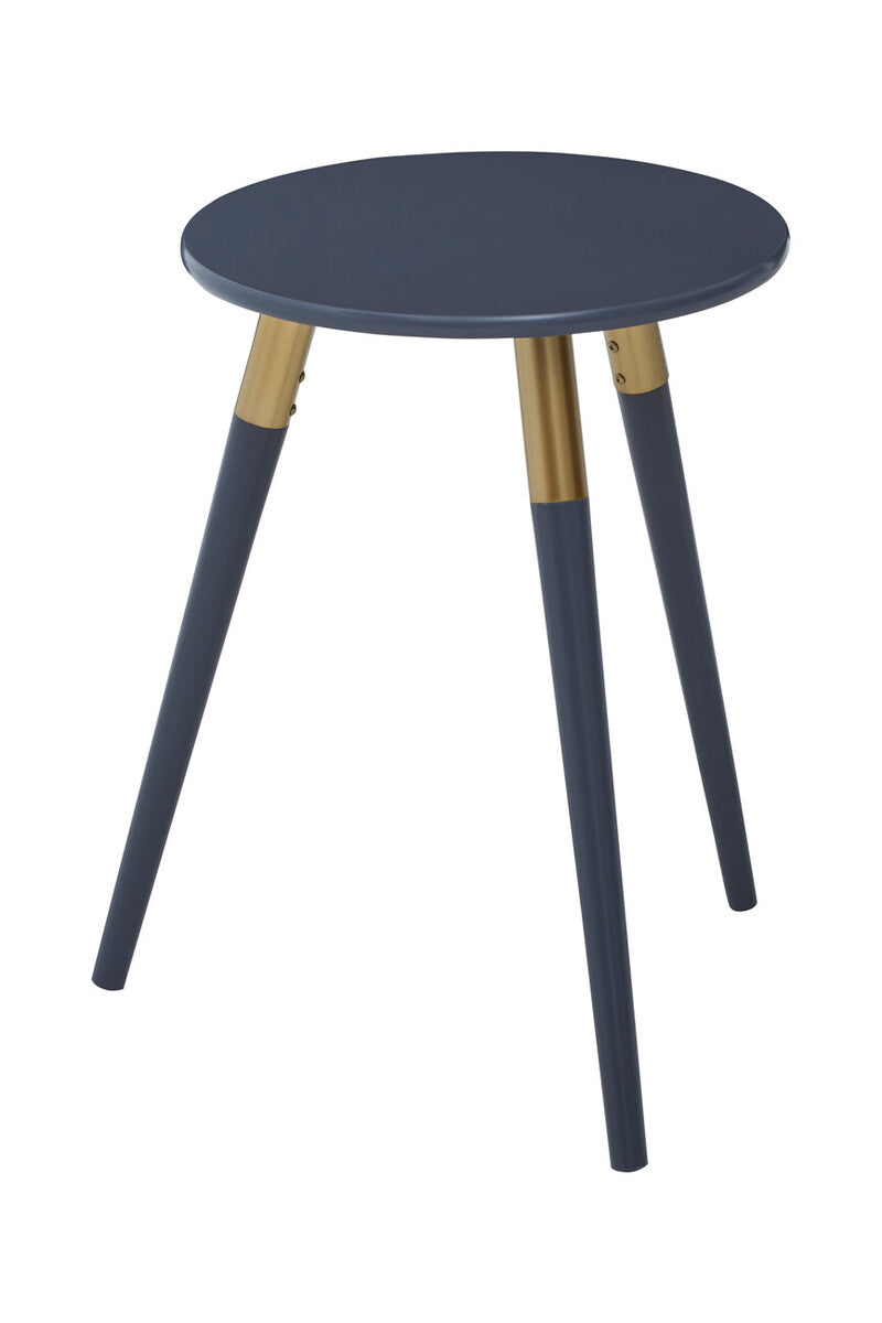 Dark Grey Round Top Wooden Side Table With Natural Wood Legs & Gold Trim, Nostra