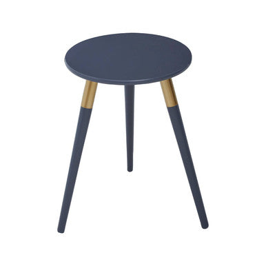 Dark Grey Round Top Wooden Side Table With Natural Wood Legs & Gold Trim, Nostra