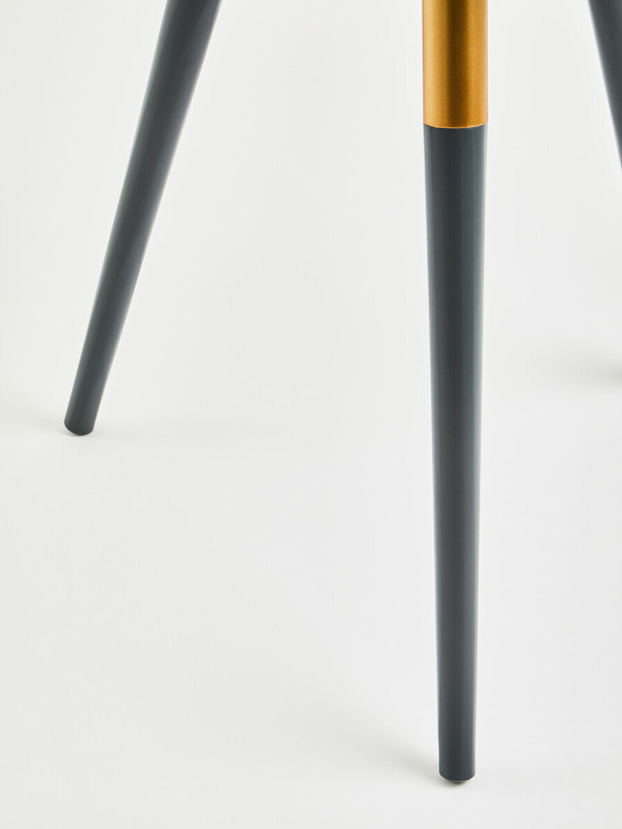 Dark Grey Round Top Wooden Side Table With Natural Wood Legs & Gold Trim, Nostra