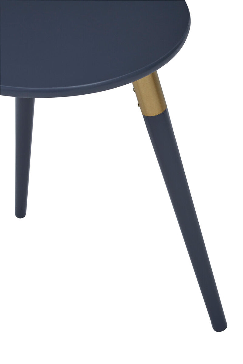 Dark Grey Round Top Wooden Side Table With Natural Wood Legs & Gold Trim, Nostra
