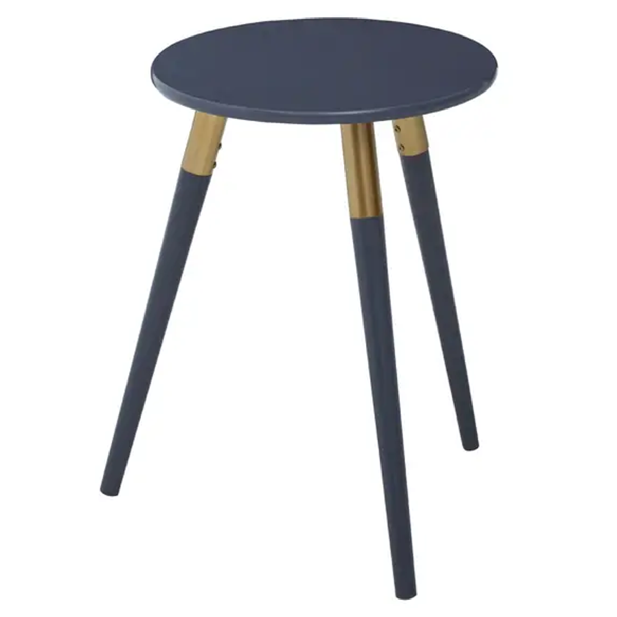 Dark Grey Round Top Wooden Side Table With Natural Wood Legs & Gold Trim, Nostra