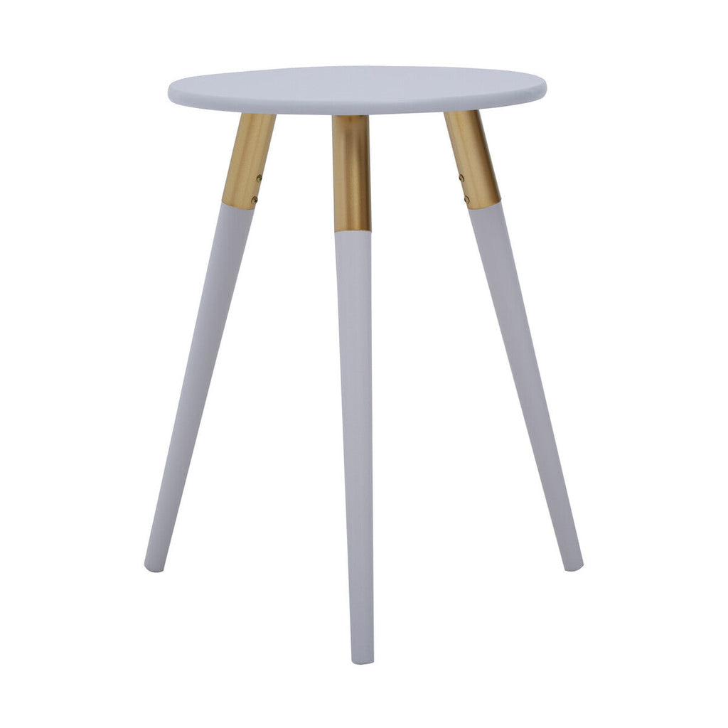 Light Grey Round Top Wooden Side Table With Natural Wood Legs & Gold Trim, Nostra