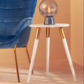 Light Grey Round Top Wooden Side Table With Natural Wood Legs & Gold Trim, Nostra