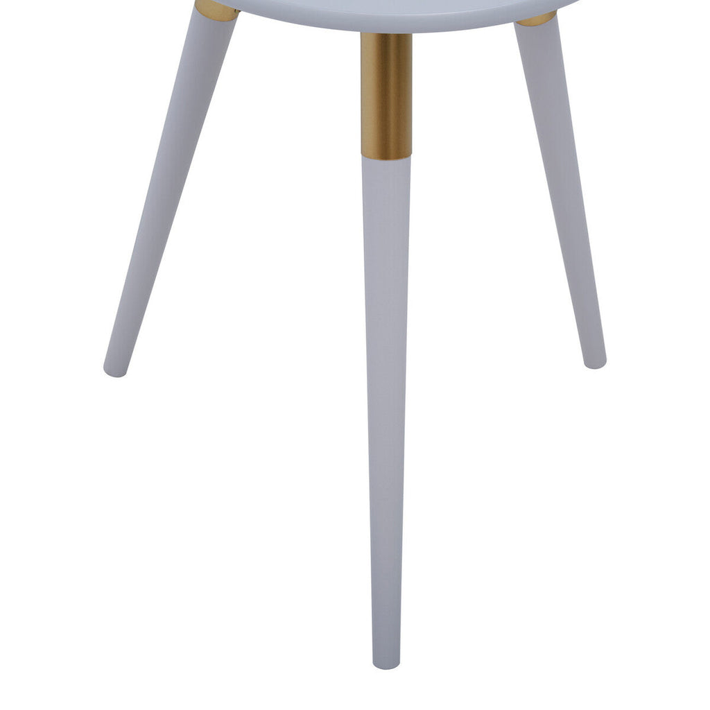 Light Grey Round Top Wooden Side Table With Natural Wood Legs & Gold Trim, Nostra