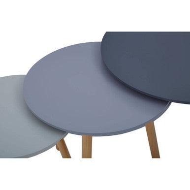 Set Of 3 Grey Wooden Round Tables With Natural Wood Legs, Nostra