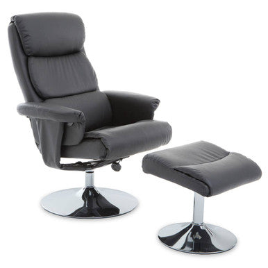Denton Grey Leather Reclining Chair With Footstool