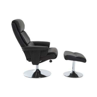 Denton Black Leather Reclining Chair With Footstool