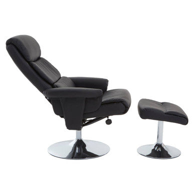 Denton Black Leather Reclining Chair With Footstool
