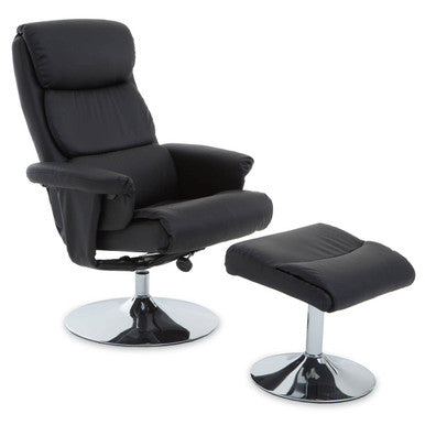 Denton Black Leather Reclining Chair With Footstool